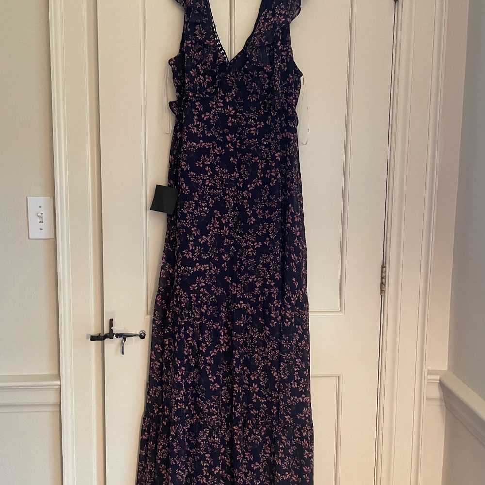 Darling Daydream Navy Blue Floral Print Ruffled Maxi Dress